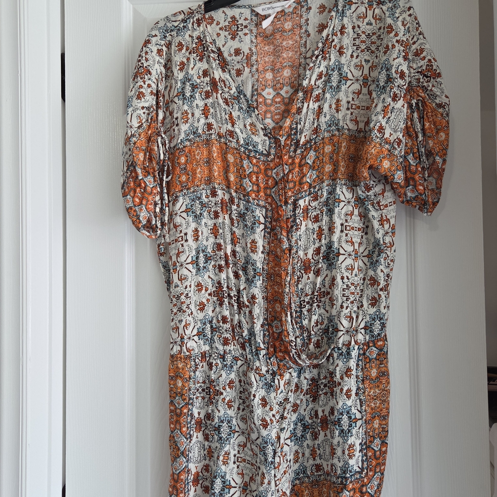 BCBG Multicolor Bohemian Dress with Orange Highlights